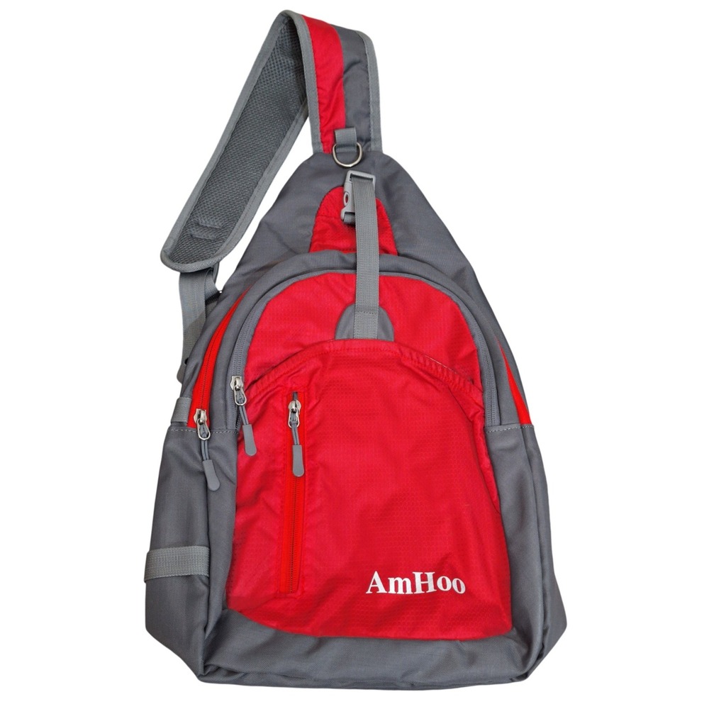 AmHoo Red Grey Sling Bag Crossbody Backpack USB Charging Port Travel Hiking